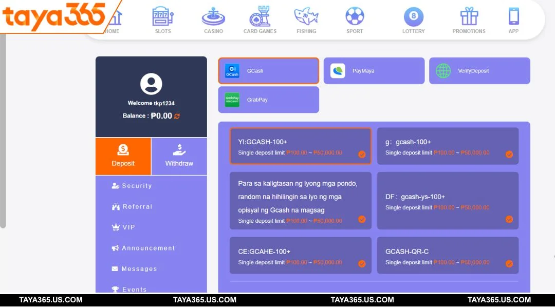 Learn all TAYA365 deposit methods for quick and safe transactions